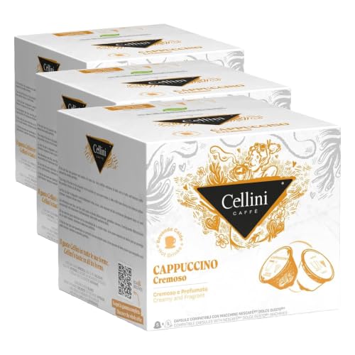 Cellini Caffè Cappuccino Cremoso, 30 Capsules (15 Coffee + 15 Milk) – Makes 15 Cappuccinos, Dolce Gusto® Compatible Pods, Creamy Milk Foam and Rich Coffee Blend, Made in Italy (Pack of 3)