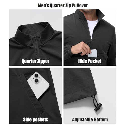 Image of EDITCOZY Men's Lightweight Quarter Zip Pullover Casual Windbreaker for Running Golf Jackets with 3 Pockets