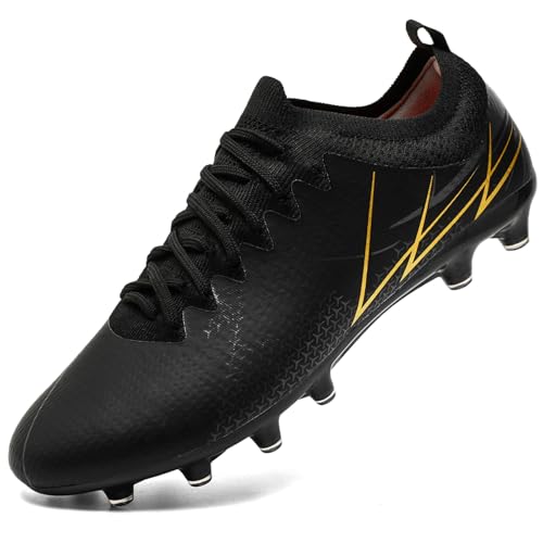 VLOOKST Zapatos de Fútbol para Hombre Botas de Futbol Tacos Calzado de Fútbol Zapatillas de Futbol Zapatillas Deporte Zapatos de Entrenamiento Negro Dorado Talla 44