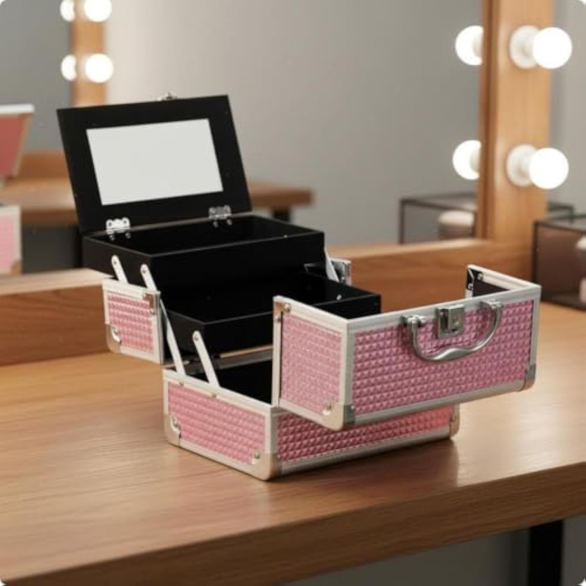 Makeup Box with Mirror, Large Capacity Portable Case