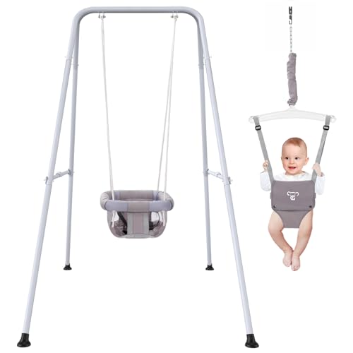 2 in 1 Baby Jumper with Swing, Baby Swing Indoor and Outdoor Use, Baby Jumpers and Bouncers, Toddler Swing with Foldable Stand