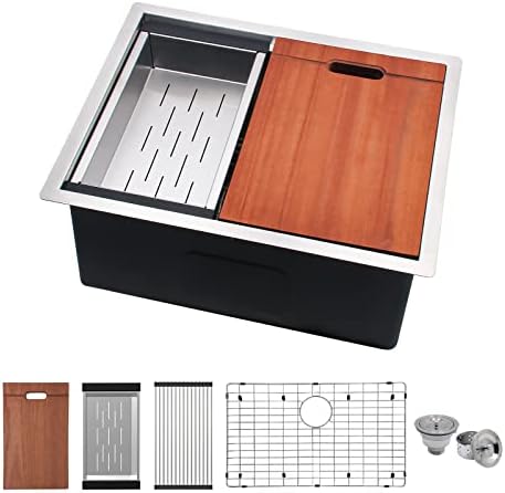 bathivy Undermout Wet Bar Prep Sink, 22 x 18 x 10 Inch Bar Sink, Handmade Stainless Steel Sink Set Single Bowl Small Kitchen Bar and RV Sink with All Accessories