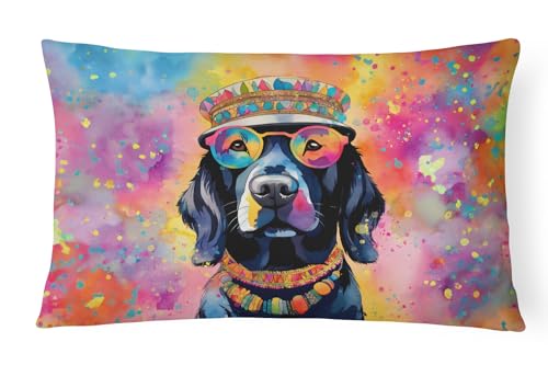 Caroline's Treasures DAC2520PW1216 Black Labrador Hippie Dawg Fabric Decorative Pillow Machine Washable, Indoor Outdoor Decorative Pillow for Couch, Bed or Patio, 12HX16W