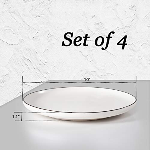 Hoxierence 10 Inch Ceramic Dinner Plates, Classic White Round Porcelain Serving Dishes With Black Line Edge For Steak, Pasta, Pizza, Restaurant - Set Of 4 #TOP1