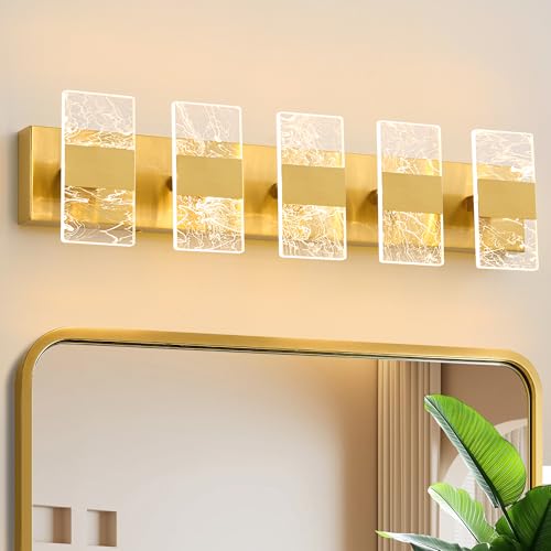 Image of Modern LED Bathroom Light Fixtures Dimmable 5-Light Gold Vanity Light