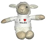  Oveja blanco de peluche con Amo Waldo en la camiseta (nombre de pila/apellido/apodo)