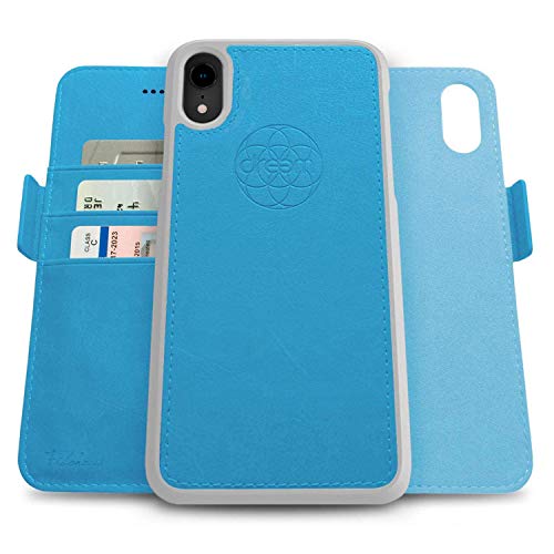 Image of dreem Fibonacci 2-in-1 Wallet Case for Apple iPhone XR - Luxury Vegan Leather, Magnetic Detachable Shockproof Phone Case, RFID Card Protection, 2-Way Flip Stand - Sky