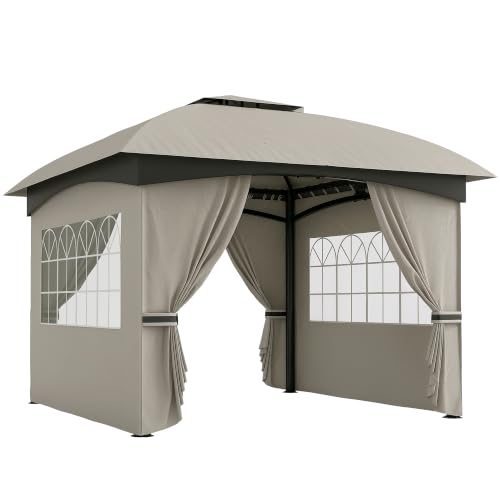 Outsunny 11' x 11' Outdoor Gazebo UV Protected with Curtains Light Gray
