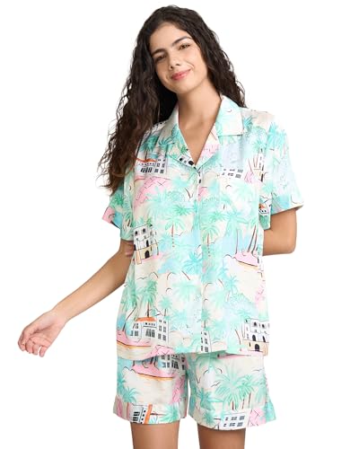 Image of YiNi LuLu Womens Silk Satin Shorts Pajamas Set Button Down 2 Piece Pjs Short Sleeve Oversized Sleepwear with Pockets