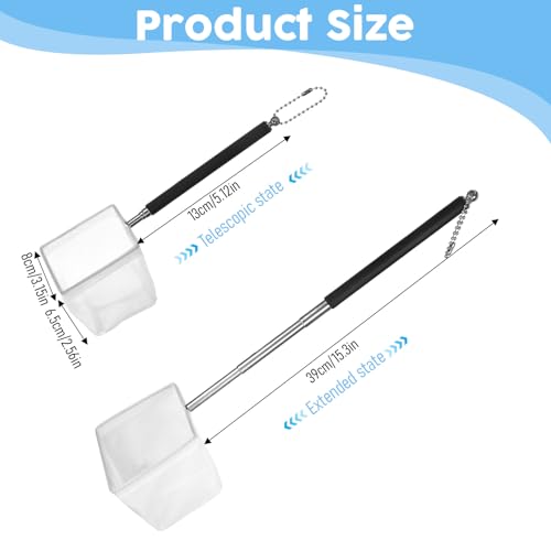 LIQWEI Aquarium Kescher Fischnetz, Kleines Garnelenkescher Aquarienkescher mit Teleskopstiel Edelstahlgriff, 8cm Quadratische Feine Netzmaschen Garnelennetz für Aquarien Kleine Teiche
