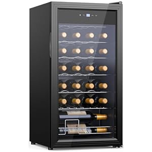 Weinkühlschrank Compressor 82 Liter 28 Flaschen Getränkekühlschrank Kleiner Weinschrank Klein mit Glastür,Vollglas-Designtür mit LED Touchpanel,Anti-UV, Wine Fridge 5-18°C