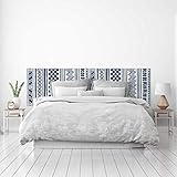 MEGADECOR Cabecero Cama PVC Decorativo Económico Diseño Geométrico Tribal Étnico Tejido Azul sobre Blanco Varias Medidas (100 cm x 60 cm)
