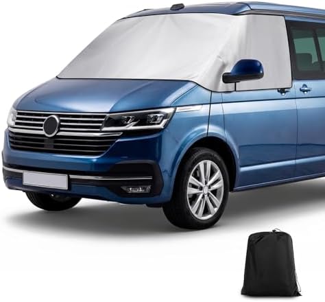 Coviek 600D Frontscheibenabdeckung Wohnmobil für VW T5 T6, Wasserdicht | Sonnenschutz für VW T5 T6(2003-2022) mit Weichem Futter, UV-Schutz und Winddicht für den Außenbereich