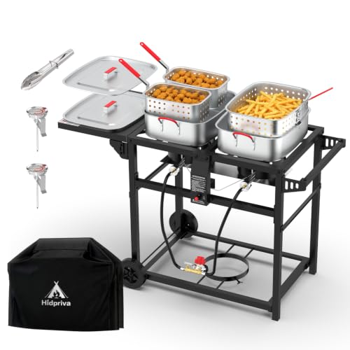 36QT Outdoor Propane Deep Fryer Cart, 110,000 BTU Propane Burners
