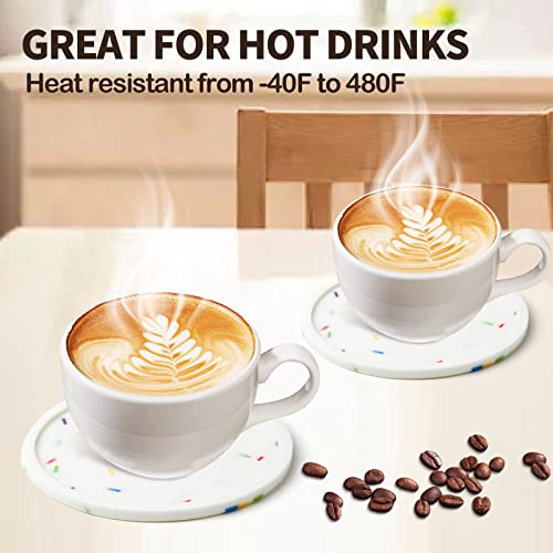 Yofri Drink Coasters With Holder, Cute Non-Slip Silicone Coasters, Tabletop Protection Cup Coasters For Desktop, Office, Bar, Patio, Heat Insulated, Fits All Types Of Drinking Glasses, Set Of 6, White #TOP5