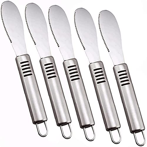 Dadamong 5 coltelli spalmatori per burro in acciaio inox, bordo dritto, larghezza 21,3 cm, per panini, crema, formaggio, condimenti, set di coltelli da cucina con manico ergonomico