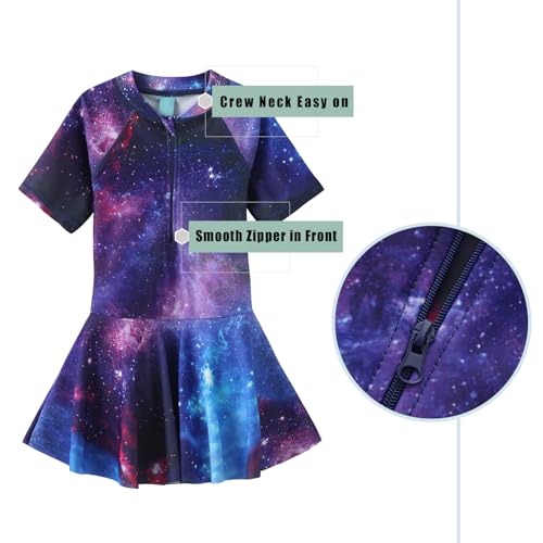 Image of Girls One Piece Swimsuits Bathing Suit for Kids Girls Summer Swim Dress Short Sleeve Swimwear 3-16 Years