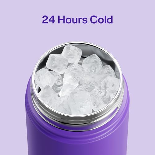 Image of Kids Insulated Water Bottle with Straw - 12oz Stainless Steel Water Bottle with Dual Spouts, Leak-Proof, BPA-Free, Double Wall Vacuum Keeps Cold for 24 Hours for Sports, Travel, School (Violet)