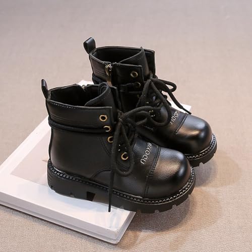 IWIHMIV Girl Boots Kids Ankle Boots Side Zipper Thick Sole Short Booties Winter Non Slip Outdoor Lace Up Shoes4