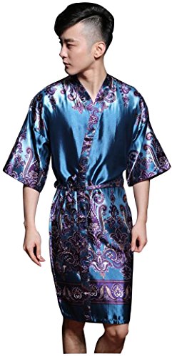 Lavenderi Sunrise Men's Kimono Printed Sexy Short Bathrobe Robes (B)