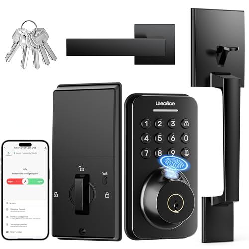 Ulecoce Fingerprint Door Locks for Front Door with Handle Set, Black