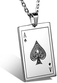 Oidea Stainlss Steel Mens Gothic Ace of Spades Card Poker Pendant Necklace,22 Inch Chain Included,Birthday Gift,with Gift Bag