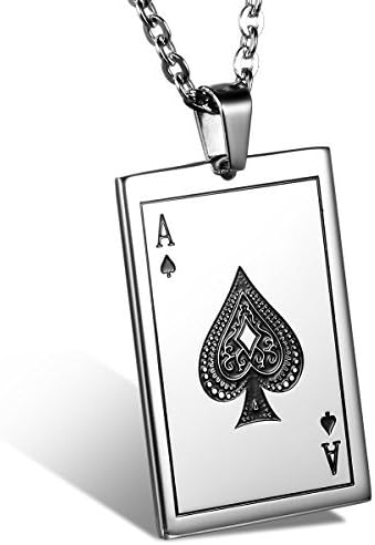 Oidea Stainlss Steel Mens Gothic Ace of Spades Card Poker Pendant Necklace,22 Inch Chain Included,Birthday Gift,with Gift Bag