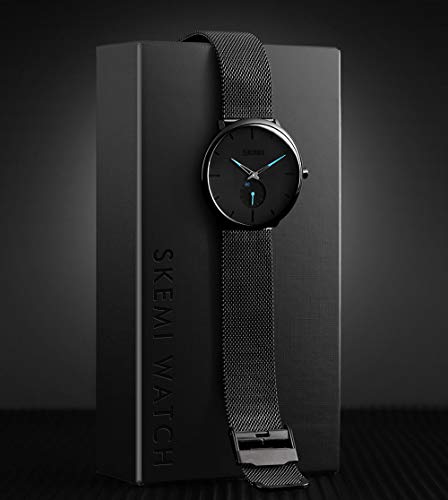 Gosasa Mens Watches Ultra Thin Wrist Watches for Men Minimalist Waterproof Quartz Analog Stainless Steel Mesh Band Watch (Blue)4