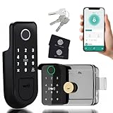 Smart Lock,Electronic gate Latch for Outdoor Fence, Waterproof keyless Smart Rim Lock, Smart Latch Double gate Lock, WiFi Double Sided Fingerprint Reader Lock,with Ttlock App