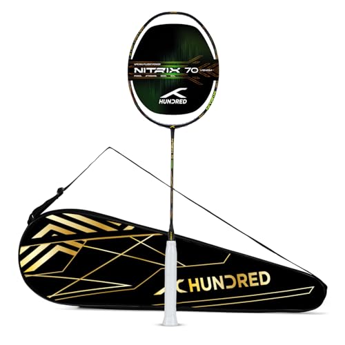 Image of Hundred Nitrix 70 Venom Badminton Racket with Full Cover|≤32 lbs | Head-Heavy Power | M46X Carbon | 6.1 mm Slim Shaft | Explosive Smashes & Control (Black /Green)