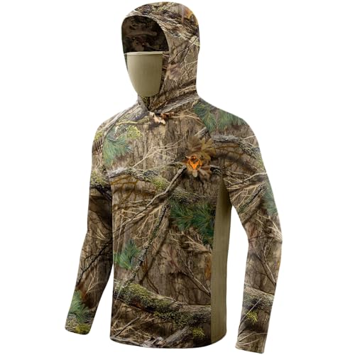 Palmyth Hunting Hoodie with Mask for Men Long Sleeve Sun Protection UV UPF 50+ Camo Fishing Shirts（Misty Thicket,XL）