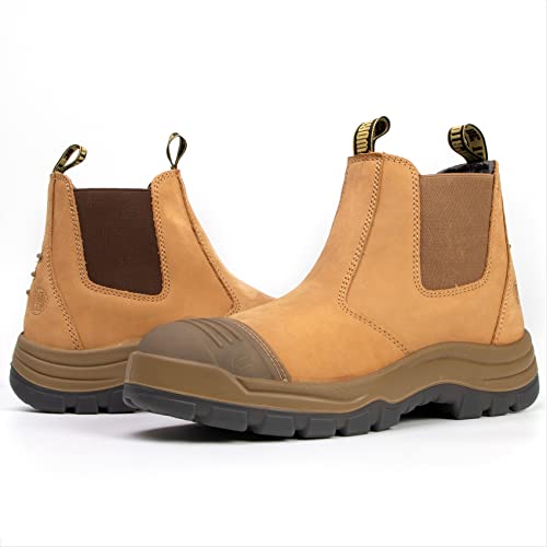 DIIG Work Boots for Men, Soft Toe Waterproof Working Boots, Slip Resistant Anti-Static Slip-on Safety Working Shoes 8 9 10 11 12 13 (TAN/802EE, 9.5) - Thumbnail 7
