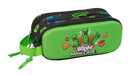 MINECRAFT - Trousse double 3D, trousse pour enfant, idéale pour les enfants d'âge scolaire, confortable et polyvalente, qualité et résistance, 21 x 6 x 8 cm