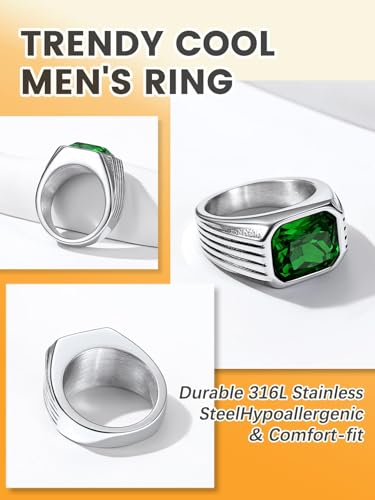 Bestyle Chunky Signet Ring for Men, Stainless Steel/Black Ring Synthetic Gemstone Band Ring Biker Ring for Men, Thumb Pinky Ring Mens Fashion Ring Jewelry Size 7-14, Gift Package - Image 6