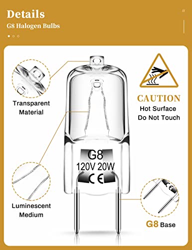 Doresshop G8 Halogen Light Bulbs, Halogen Light Bulbs 2 Pin, 20W Dimmable 120V G8 Base 2Pin Xenon Bulb T4 Warm White Under Cabinet Puck Lighting Replacements, Kitchen Hood, Landscape Lights, 10 Pack #TOP1