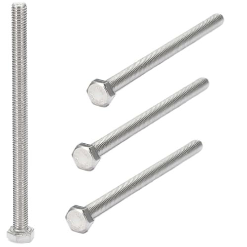 Image of AMLOOPH M10 Bolts, M10 X 140mm Hex Head Cap Screws - A2 Grade Stainless Steel Fully Threaded Hex Bolts for Metal Construction Work, Automotive Machinery (Pack Of 4)
