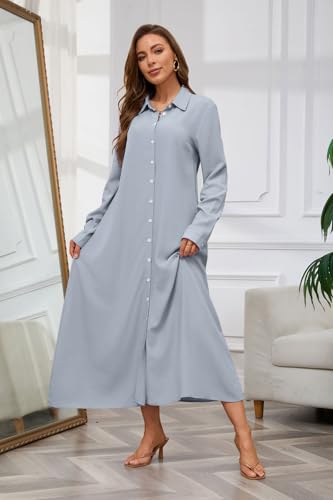 Image of chouyatou Women's Casual Button Down Maxi Shirt Dress Long Sleeve Button Up Tunic Long Dress