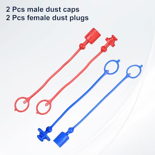 Image of HARFINGTON 2Sets 1 /4 Hydraulic Hose Dust Cap and Plug Kit, ISO-A Male Dust Cap & Female Plug Cover Quick Disconnects Air Coupler Cover Port Plug Fittings with Retention Ring, Red /Blue