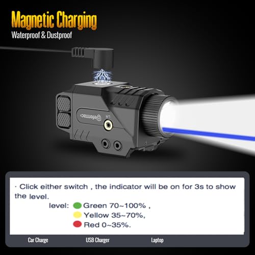 DEFENTAC 800lm Slidable Pistol Light and Red/Green/Blue Laser Sight Combo, Strobe and Momentary Beams for Guns, Magnetic Rechargeable - Thumbnail 7