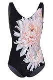 Fashy Damen Badeanzug, schwarz mit Blumen-Print aus recyceltem Material