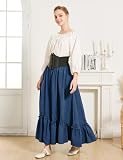 BEAUTELICATE Średniowieczna spódnica damska, długa, w stylu vintage, linia A, spódnica maxi z falbankami, wiktoriańska, szeroka spódnica z kieszeniami, na LARP, Wikingów, Cosplay, Halloween, karnawał