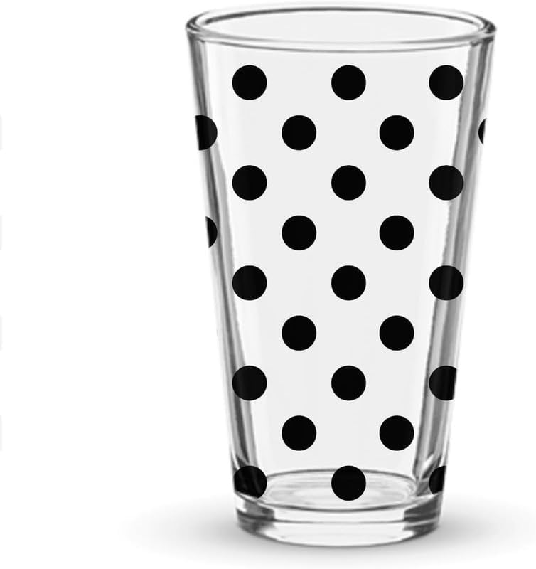 Polka Dots Pint Glass, Polka Dot Pint Glasses, 16oz Printed Pint Glass (4 Pack Black Polka Dots)