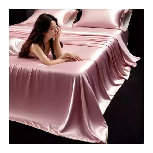 Sábana encimera de satén de lujo, ropa de cama ultrasuave y sedosa para individual, queen y king, elegante sábana encimera rosa (170 x 230 cm), ropa de cama de alta calidad para mayor comodidad