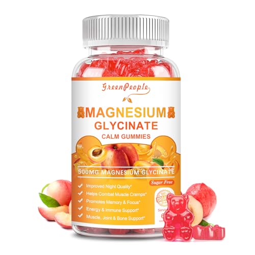 Magnesium Glycinate Gummies with Citrate 1000mg, Taurate & Matale - Sugar Free - Magnesium Potassium Supplement with Vitamin D, B6, K2, and Calcium for Calm Mood & Zzz Support - 60 Peach Gummies
