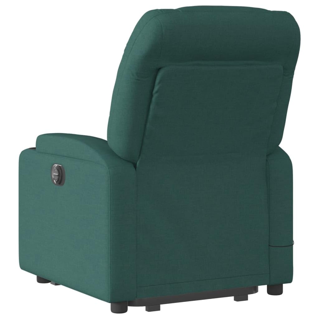 Sillón elevador eléctrico con masaje de tejido verde oscuro con 6 puntos de vibración y reclinación de 135 grados, función de elevación eléctrica, asiento acolchado,