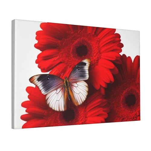 Toile murale de fleurs rouges YoupO tableau papillons colorés decoration pour salon 30x45 cm