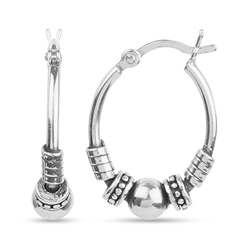 LeCalla Sterling Silver Jewelry Hollow Hoop Balinese Earrings for Women