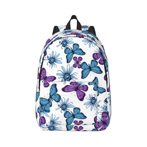 Sac de voyage papillon rose et bleu | Sac à dos à main 17,7 pouces pour weekend et cabine