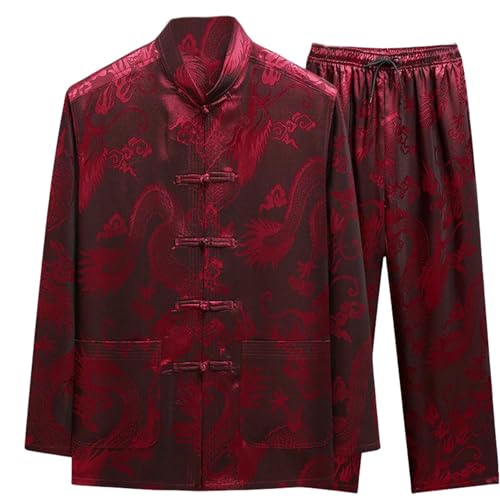 Costume rouge homme en soie glacée et chanvre style vintage taille S