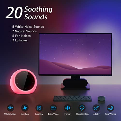 White Noise Machine With Alarm Clock, 20 High Fidelity Soothing Sounds, Full Touch Control, Timer And Memory Function, Sleep Sound Machine For Baby, Adults, Home And Office #TOP1